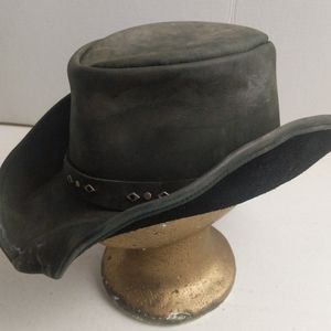 Rough Leather Distressed Cowboy Hat Western Studded Green Suede